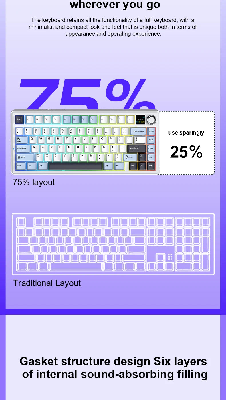 AULA F75 MAX mechanische Gaming-Tastatur, 75 % verkabelt/Bluetooth/2,4 G, Hot-Swap-RGB-E-Sport-Tastatur mit TFT-Bildschirm für PC/Mac ﻿