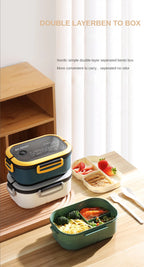 1200ml 2-lagige Bento-Brotdose mit Löffel gabel, tragbare auslaufs ichere Büro camping für Kinder mit hoher Kapazität
