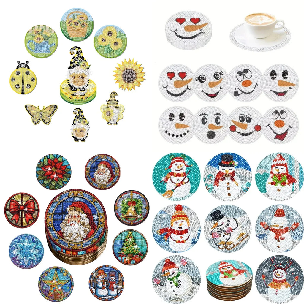 8-teiliges DIY-Diamant-Malerei-Kunstset mit Weihnachtsmotiv, Handwerkskunst, rutschfeste Untersetzer aus Holz ohne Klammern