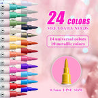 Nail-Art-Graffiti-Stift-Set Doppelkopf – Acryl, Schnelltrocknend, Metallic-Farben | 12 & 24 Farben | Pointillismus & Nageldesign