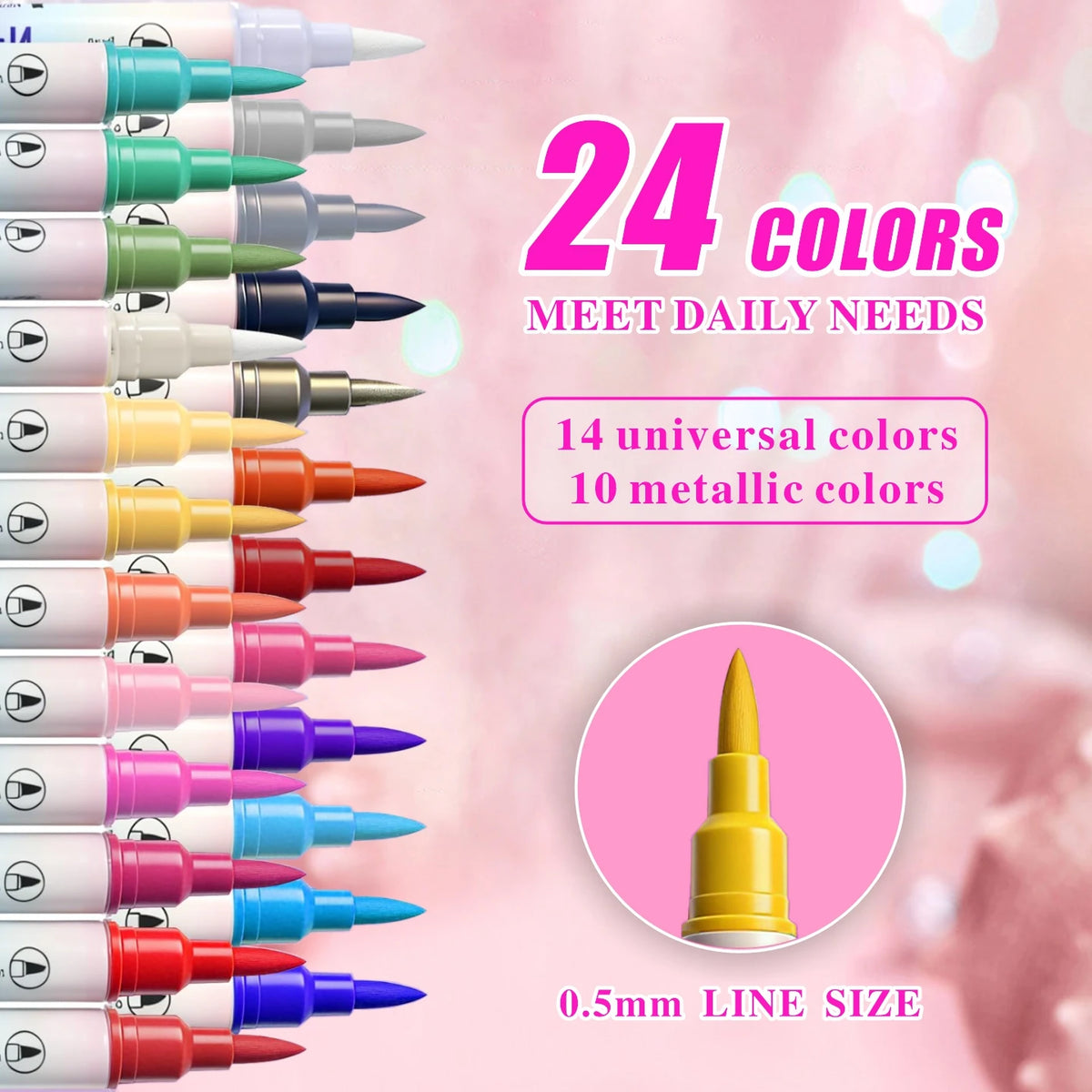 Nail-Art-Graffiti-Stift-Set Doppelkopf – Acryl, Schnelltrocknend, Metallic-Farben | 12 & 24 Farben | Pointillismus & Nageldesign