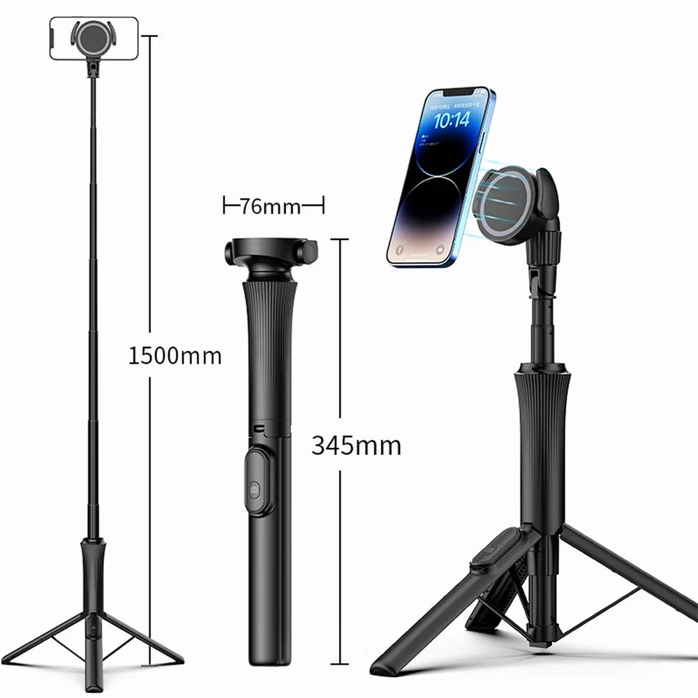 VRIG Magnetisches Selfie Stick Stativ – 1,5m, MagSafe, Bluetooth-Fernbedienung | iPhone & Android