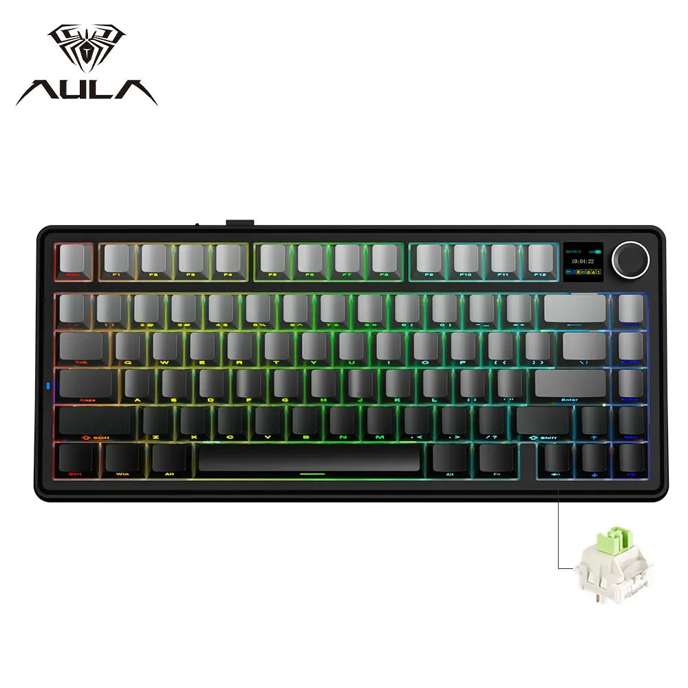 AULA F75 MAX mechanische Gaming-Tastatur, 75 % verkabelt/Bluetooth/2,4 G, Hot-Swap-RGB-E-Sport-Tastatur mit TFT-Bildschirm für PC/Mac ﻿