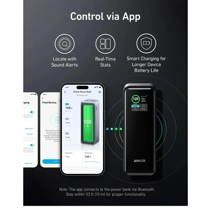 Anker Prime Power Bank, 27,650 mAh 3-Port 250 W tragbares Ladegerät für Reisen, TSA-zugelassen, Smart App, für MacBook Pro/Air