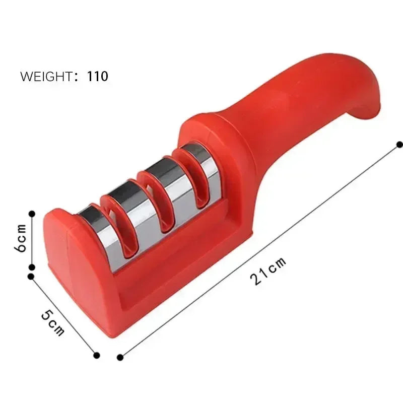 Messerschärfer mit 3 Segmenten, Messerschärfer für Küchenmesser, dreizweckiger Schleifstein aus Edelstahl für Küchenutensilien