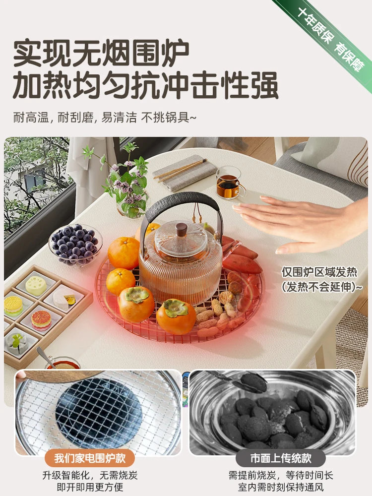 Multifunktionaler Couchtisch aus massivem Holz, hochwertiger integrierter Tisch mit Elektrogehäuse für Herd, Tee und Grill