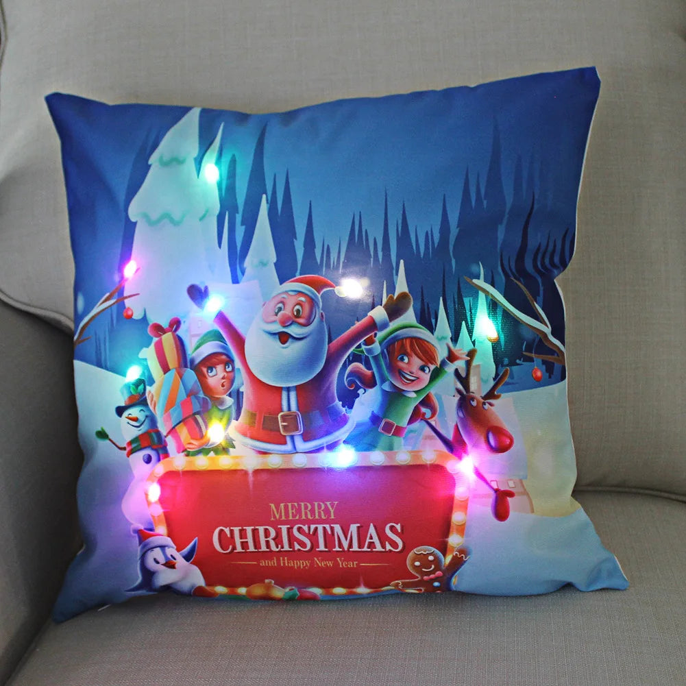 Neues leuchtendes Weihnachtslichtkissen, LED-Kissenbezug, superweiches Polyester, Heimdekoration, 45 cm