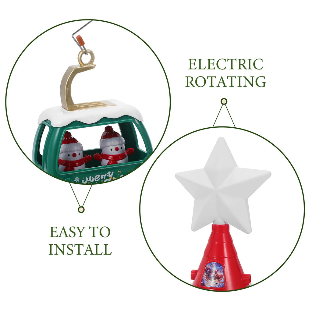 Rotierender Weihnachtsbaumspitze, musikalischer, leuchtender Weihnachtsbaumstern mit Weihnachtsmann-Rentierschlitten und beleuchtetem Sternenoberteil für Schneemänner
