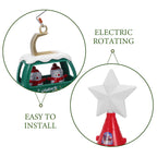 Rotierender Weihnachtsbaumspitze, musikalischer, leuchtender Weihnachtsbaumstern mit Weihnachtsmann-Rentierschlitten und beleuchtetem Sternenoberteil für Schneemänner