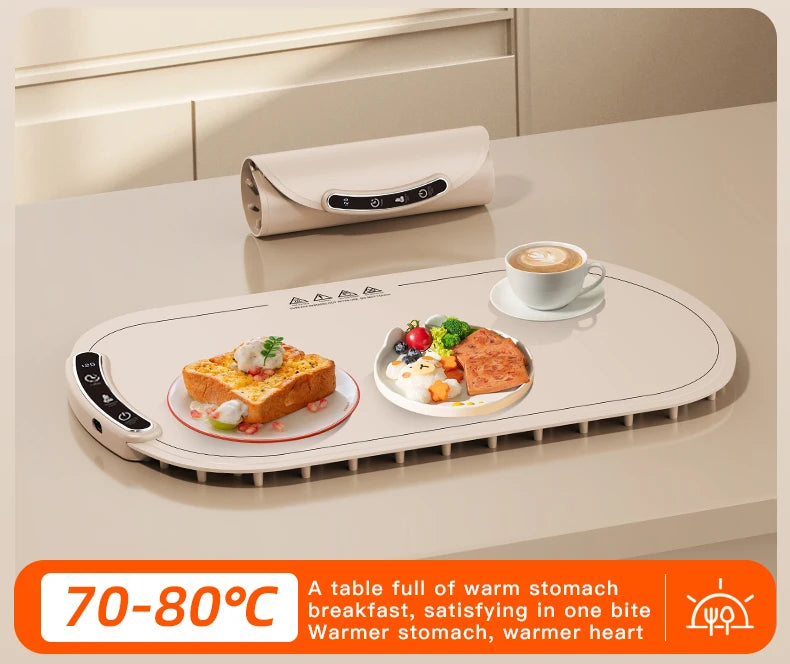 TINSOL Elektrisches Heizplatte für Lebensmittel, tragbares, zusammenklappbares Heiztablett mit 8 Temperatureinstellungen, thermostatisches Lebensmittel-Heizkissen