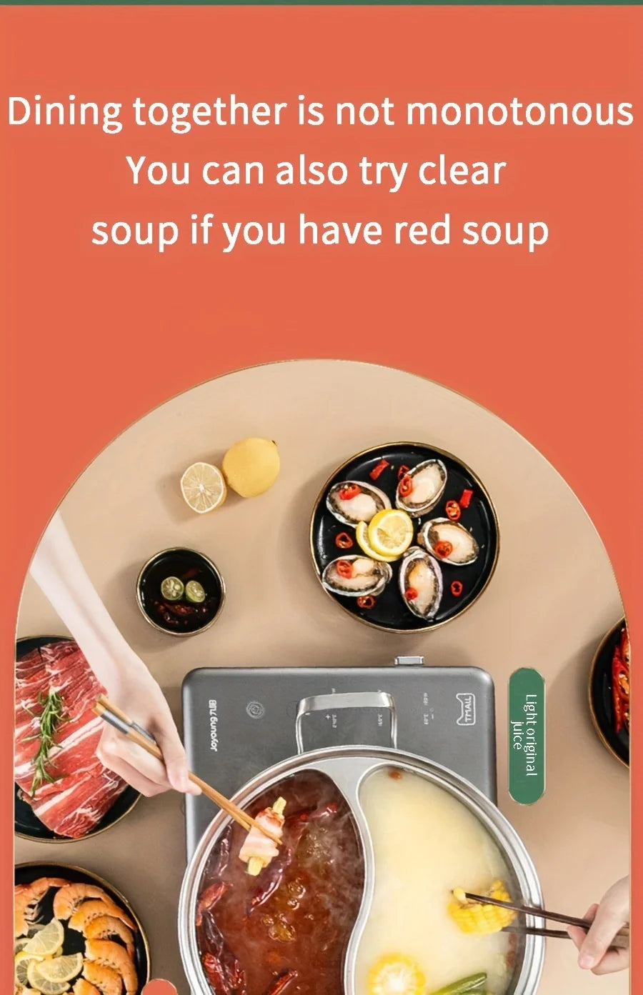 Abgedeckter 12,2-Zoll-Hot Pot mit zwei Geschmacksrichtungen, integrierter Mandarin-Enten-Topf, verdickter chinesischer Hotpot für den Heimgebrauch, Edelstahl, doppelt