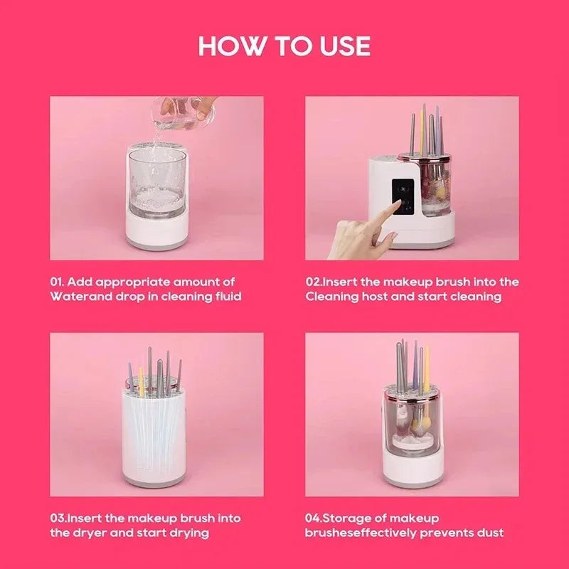 3-in-1 Elektrischer Make-up-Pinselreiniger mit Trockner & Halterung – USB, automatisch
