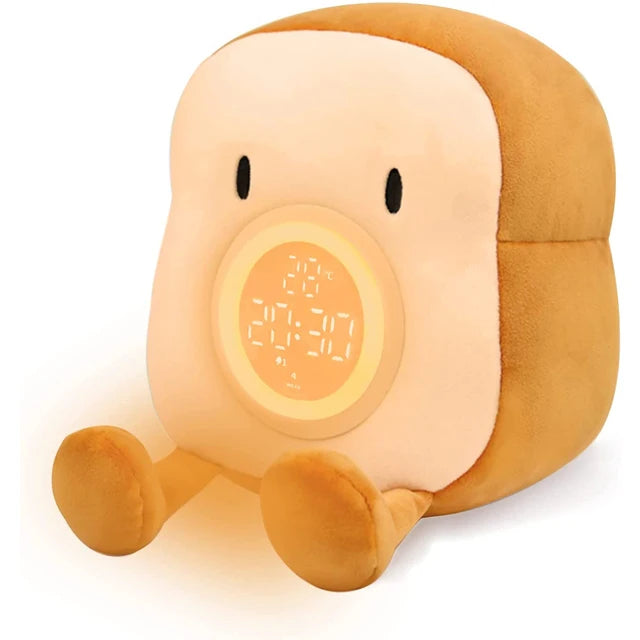 D2 Toast Plüsch Wecker Lampe wiederauf ladbare dimmbare Nachttisch Schlafzimmer Uhr mit Dual Snooze Alarm Kinder niedlichen Dekor Nachtlicht