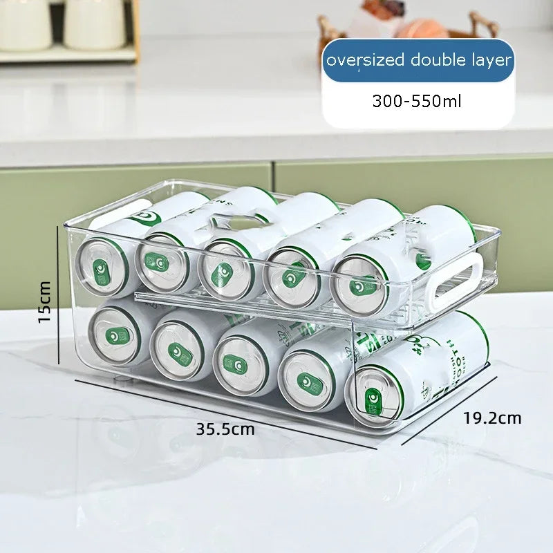 Stapelbarer Kühlschrank-Organizer, Behälter, Pop-Soda-Dosenspender, Getränkehalter für Kühlschrank, durchsichtiges Kunststoff-Aufbewahrungsregal für Lebensmittel in Dosen