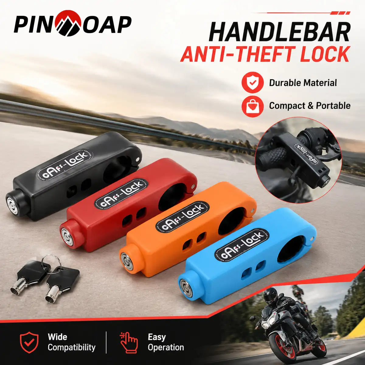 Lenker-Diebstahlschloss für Motorrad, E-Bike & Roller – Kompakt, inkl. 2 Schlüssel | Pinmoap