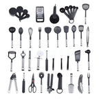 40-teiliges Küchenhelfer-Set aus Edelstahl mit Antihaftbeschichtung, Kochlöffel, Kochen zum Kochen zu Hause, Backen, Rühren, Schwarz