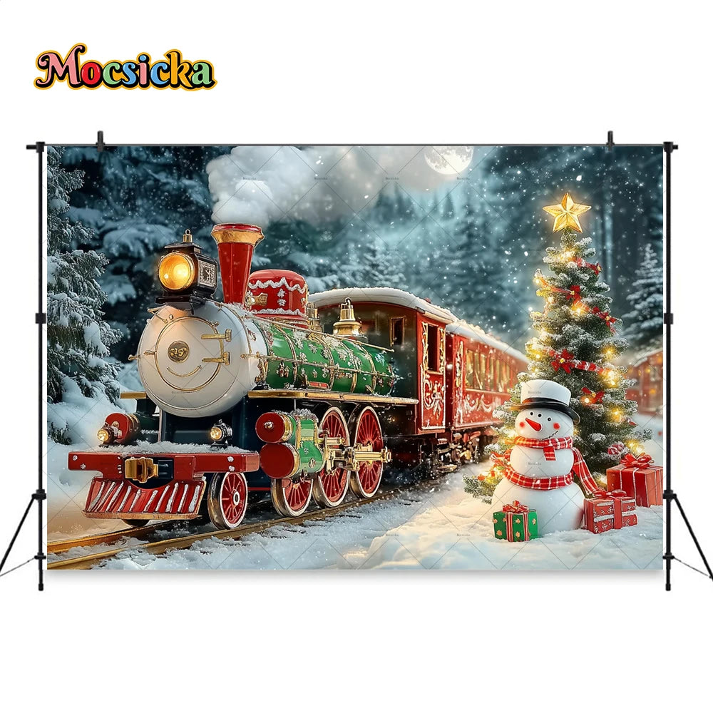 Weihnachten bunte Zug Hintergrund Fotografie Silvester Schneemann Weihnachtsbaum Geschenk Hintergrund Stand Kinder Winter Geburtstag Foto