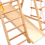 7-in-1 Multifunktionales Klettergerüst aus Holz mit Rutsche und Schaukel, Kletterleiter/Netz/Steinen, Indoor-Spielplatzspielzeug für Kinder ab 3 Jahren