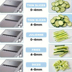 Gemüse-Hobel & Zerkleinerer 4-in-1 – Einstellbar 0,1–8mm, Julienne, Würfeln, Edelstahl, Blau