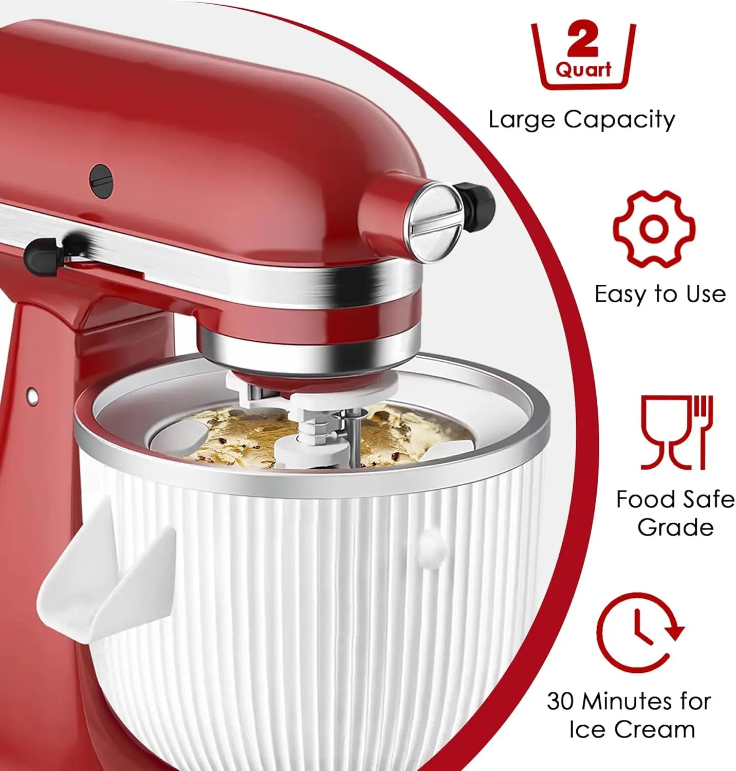 Eismaschinen-Aufsatz für KitchenAid-Standmixer – kompatibel mit 4,5/5QT- und 6QT-Modellen, 2-Liter-Schüssel zur Herstellung von Yogur