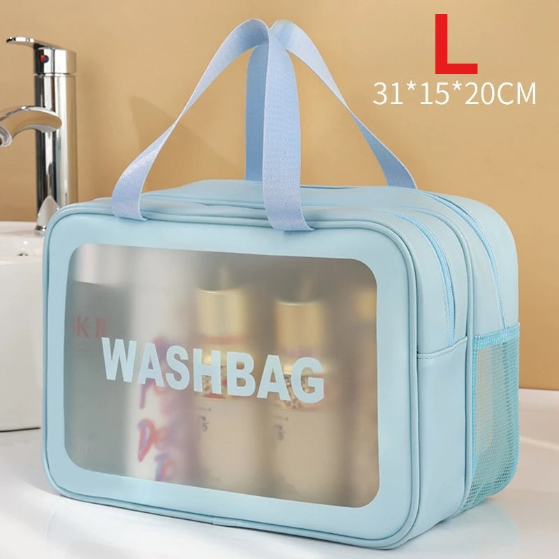 Transparente Kulturtasche mit Nass-Trocken-Trennung, M/L