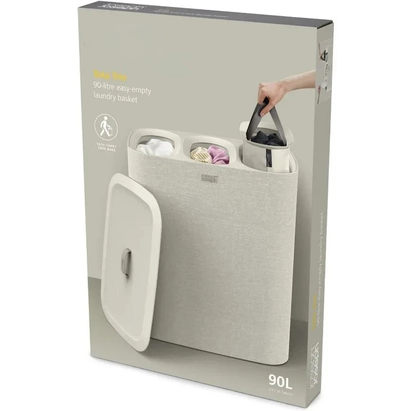 Für Tota – Trio 90 Liter Wäschekorb-Trennkorb mit Deckel, 3 abnehmbare Waschbeutel mit Griffen