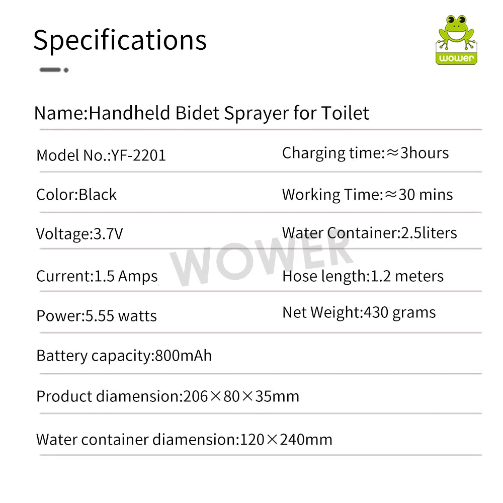 2,5 l tragbares elektrisches Bidet, wiederaufladbar, Shataf-Handbidet, Po-Sprühgerät für die persönliche Hygiene, Reinigung, Reisen, Camping, Bidet