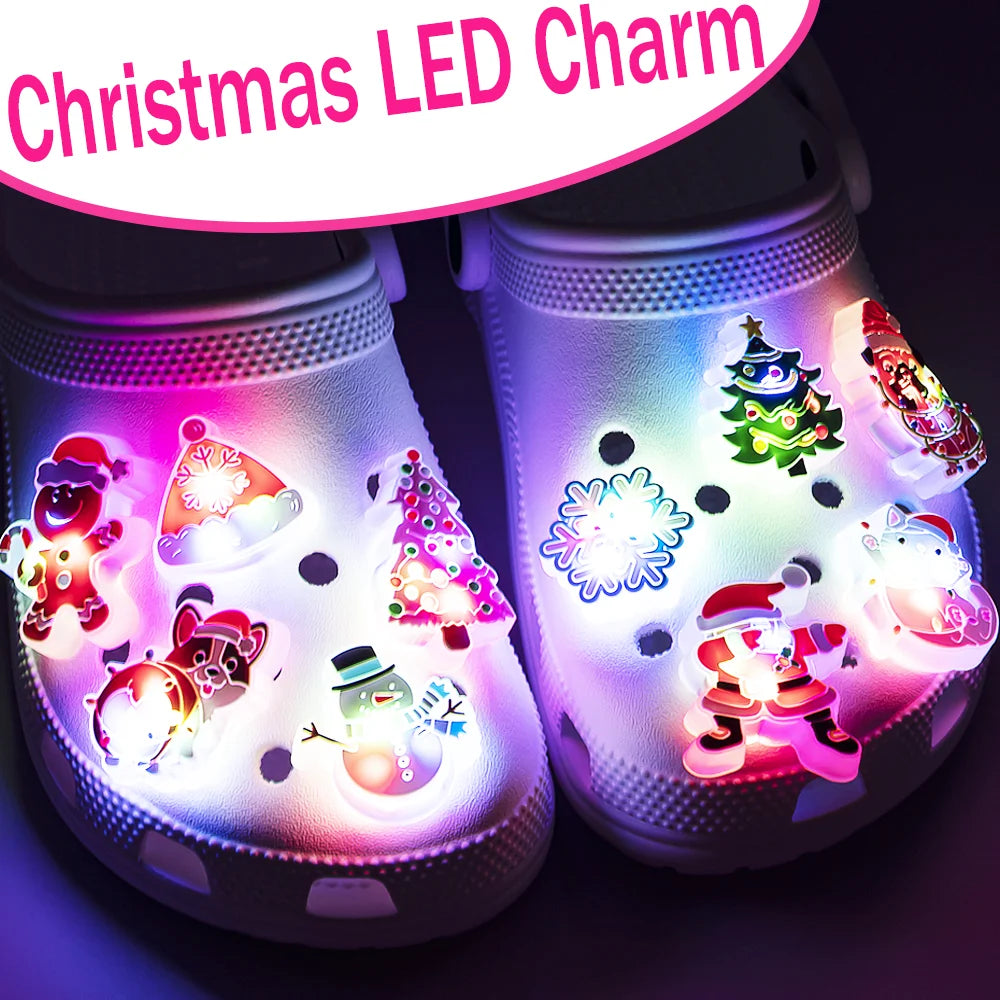 1–5 Stück neue Weihnachts-LED-Schuhanhänger, niedlicher Weihnachtsmann, Katze und Hund, Pin-Zubehör für Sandalen, Schuh-Clogs, Schnalle, Weihnachtsgeschenke