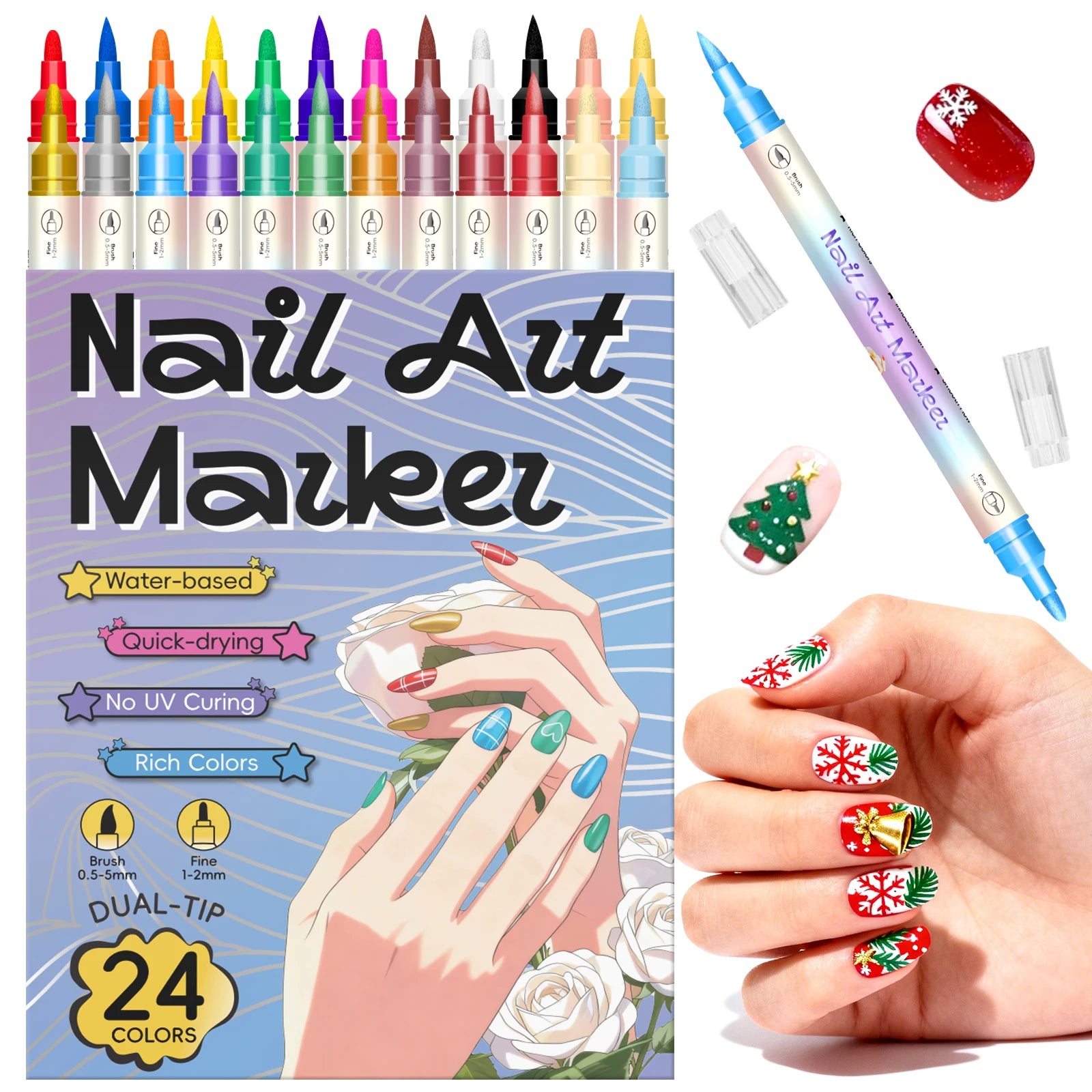 Flysea 3D Nail Art Pens – Doppelkopf, Acryl, schnelltrocknend, 12 oder 24 Farben