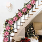 5/10 Stück rosa Weihnachtsglitter künstliche Blumen Weihnachtsbaumschmuck für Zuhause 2025, Weihnachtsschmuck, Neujahrsdekoration, Navidad