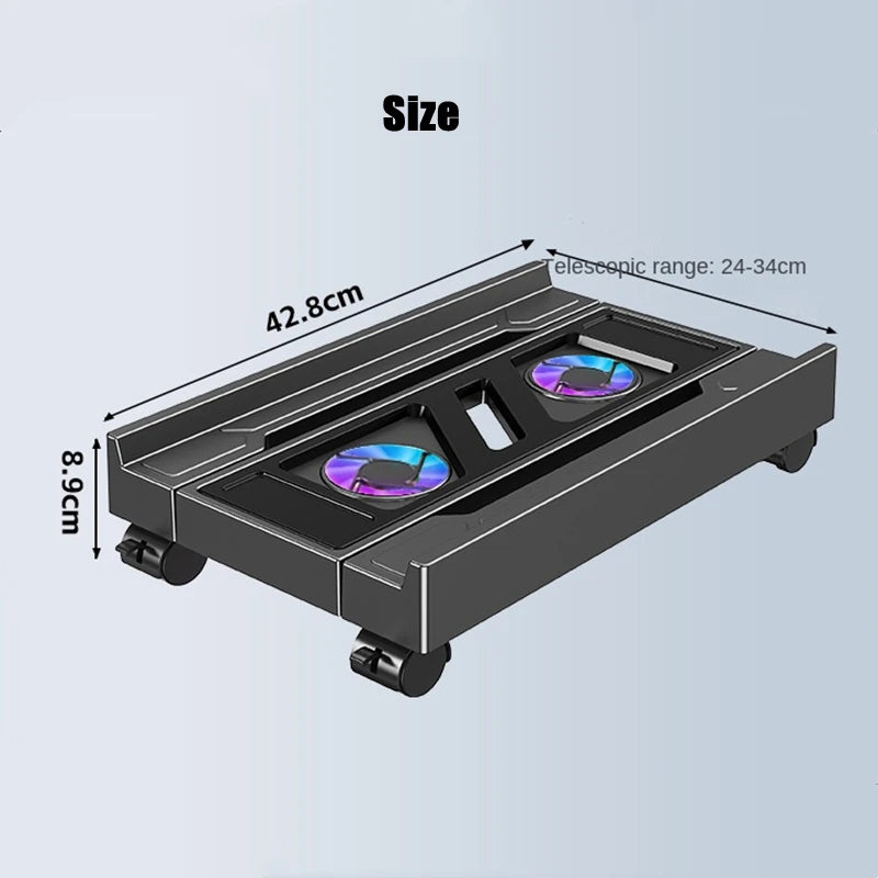 Mobiler PC-Turmständer, verstellbarer Computer-CPU-Halter, Teleskop-Desktop-Ständer, CPU-Wagen mit RGB-Lüfter, Wärmeableitung