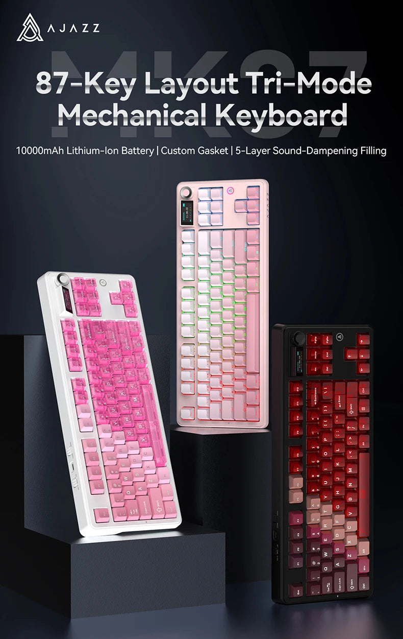 AJAZZ MK87 Drahtlose mechanische Tastatur 75 % Tri-Mode RGB PBT Tastenkappen Hot-Swap-Gaming-Tastaturdichtung 10000 mAh für Gamer PC/Mac