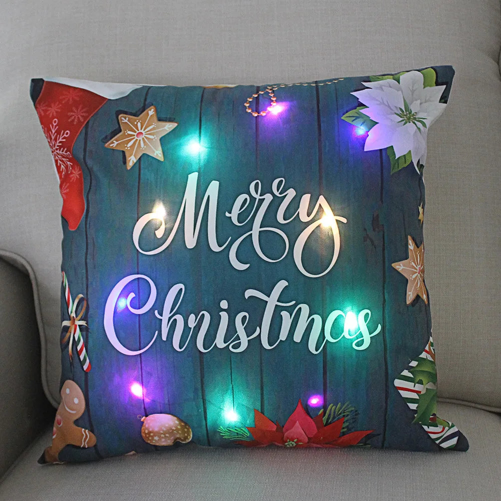 Neues leuchtendes Weihnachtslichtkissen, LED-Kissenbezug, superweiches Polyester, Heimdekoration, 45 cm