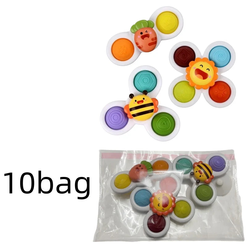3Pcs Cartoon Insekt Zappeln Saugnapf Spinner Spielzeug Set Pädagogisches Rotierenden Rassel Baby Bad Spielzeug für Kinder
