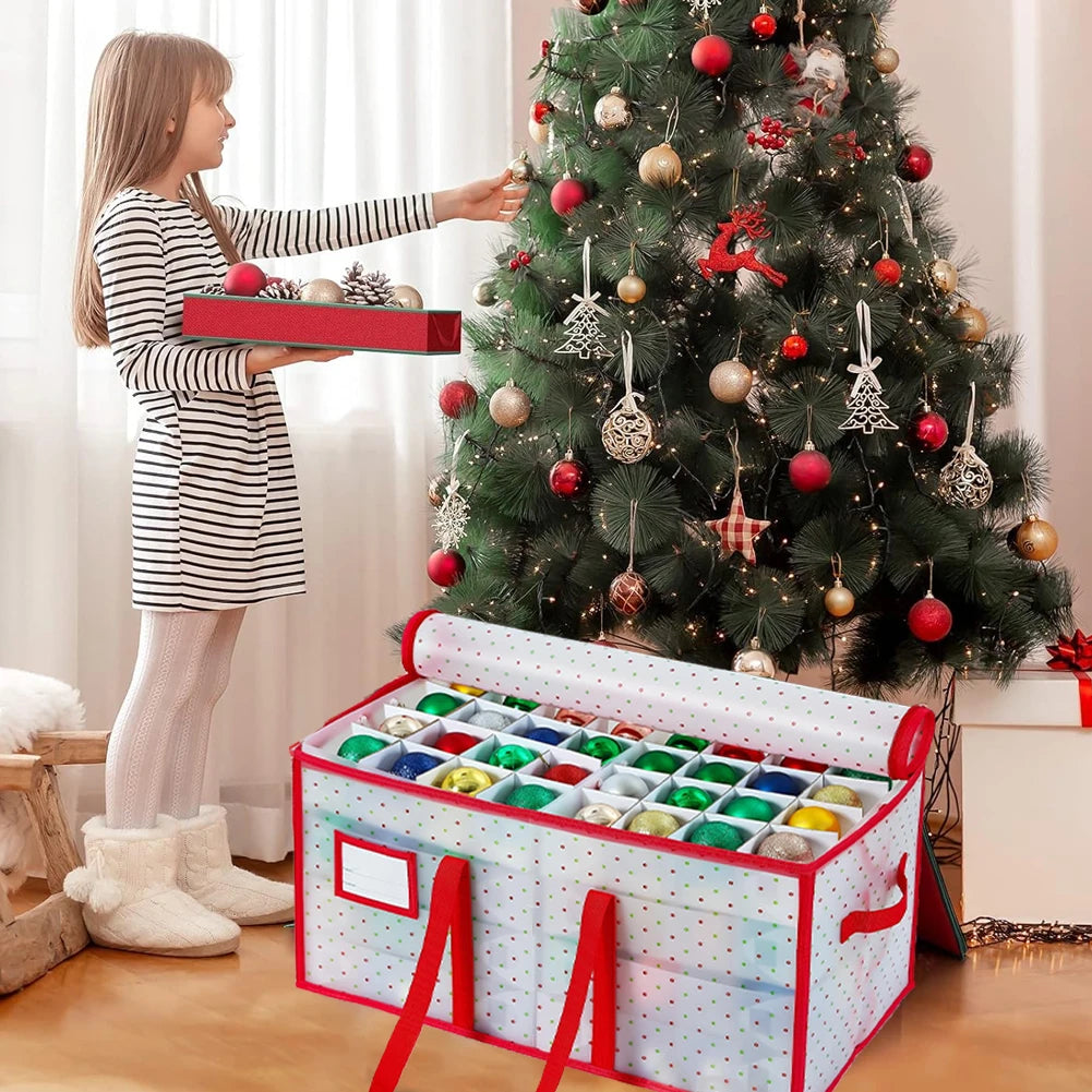Weihnachts-Aufbewahrungsbox mit Reißverschlüssen, Organizer für Weihnachtsdekorationen, Aufbewahrungsbox für Weihnachtsdekoration, hält 128, Weihnachtsornamente