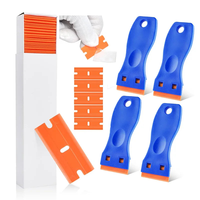 Auto-Aufkleber-Entferner-Schaber, 100 Stück, Kunststoffklingen zum Entfernen von Kleber, Schaben, Aufklebern, Etiketten und Abziehbilder aus Glas, Windschutzscheiben