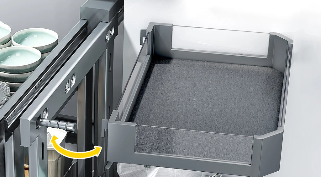 Eckkorb, Küchenschrank, komplett ausziehbar, Aufbewahrungsregal mit zwei Schubladen, Eckkorb