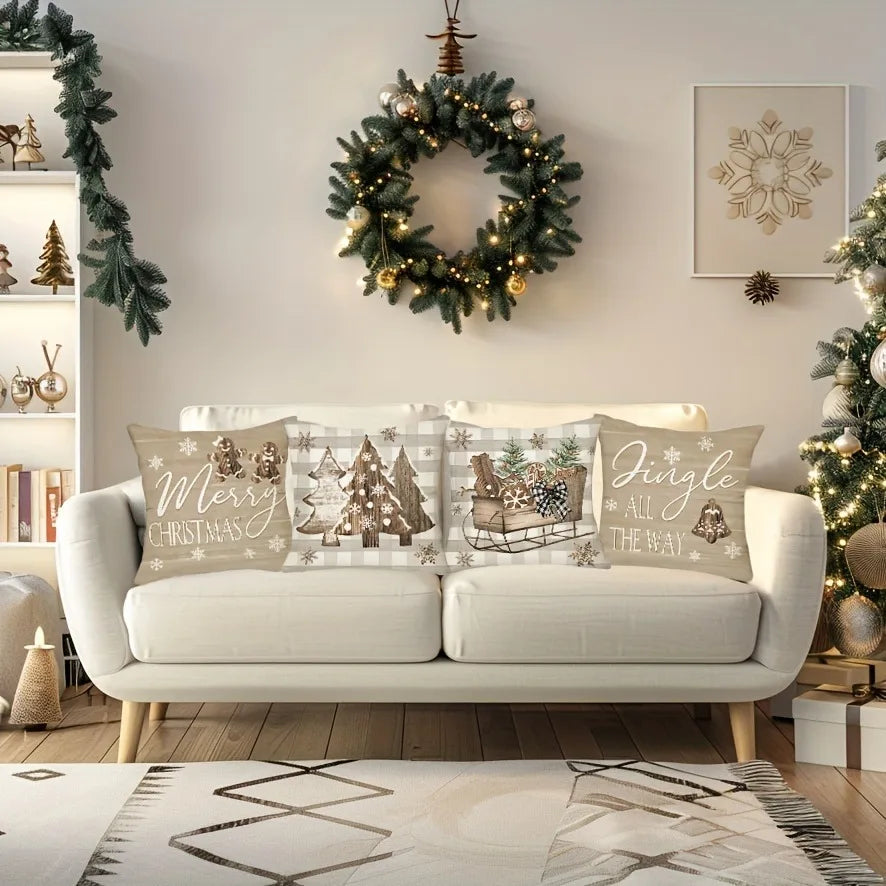 Christmas Cheer: Frohe Lebkuchen, Baum, Schlitten und Jingle All The Way Kissenbezüge Sofakissenbezug Neujahrs-Heimdekoration