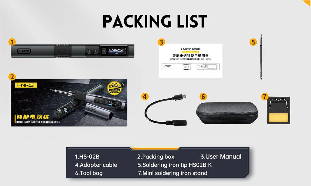 FNIRSI HS-02 Tragbares Wärme-Werkzeugkastenset, 100 W Leistung, einstellbare Temperatur, schnelle Erwärmung, Reparaturausrüstung, 100–450 ℃   für DIY-Reparatur