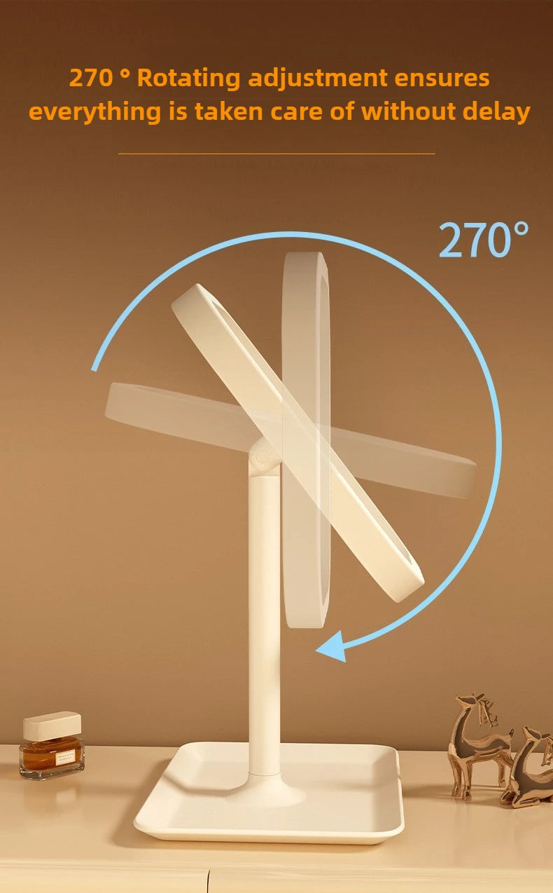 1 ~ 2 großer, quadratischer, drehbarer LED-Schminkspiegel – quadratischer Kosmetikspiegel mit verstellbarer Beleuchtung für Mädchenschlafsaal und den Heimgebrauch
