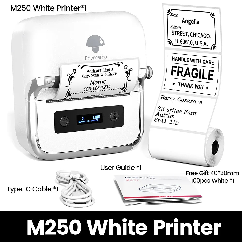 Phomemo M250 Etikettendrucker, 75 mm, Thermo-Etikettendrucker 2025, Upgrade tragbarer Barcode-Drucker für den Aufkleberdrucker von Business Home