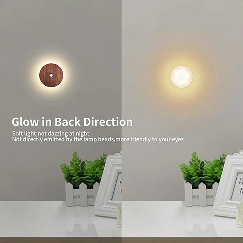 Bewegungssensor Nachtlicht aus Holz, USB wiederaufladbar, Stick-On-Stufen leuchten, magnetische Wandleuchten