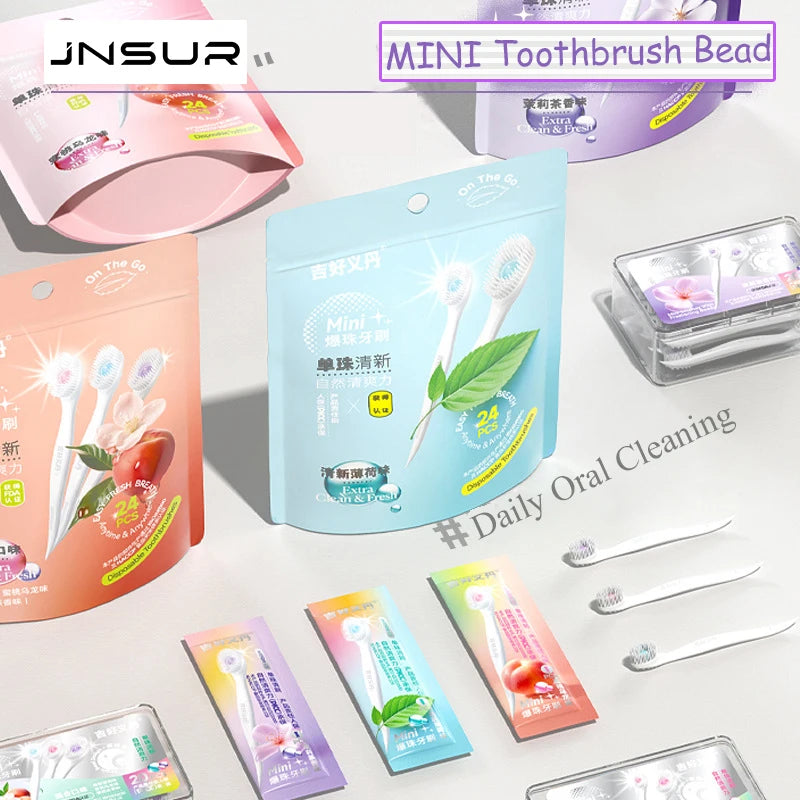 Mini-Zahnbürste mit Mund, Lufterfrischer, Perlen, Zahnstocher und Zungenschaber, 4-in-1, zum Entfernen von Mundgeruch, tragbares Mundpflege-Werkzeug, 1/20/24 Stück