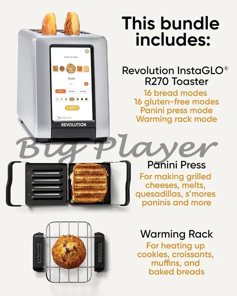 für R270 Hochgeschwindigkeits-Touchscreen-Toaster, 2-Scheiben-Smart-Toaster mit patentierter InstaGLO-Technologie, Wärmeregal und Panini P