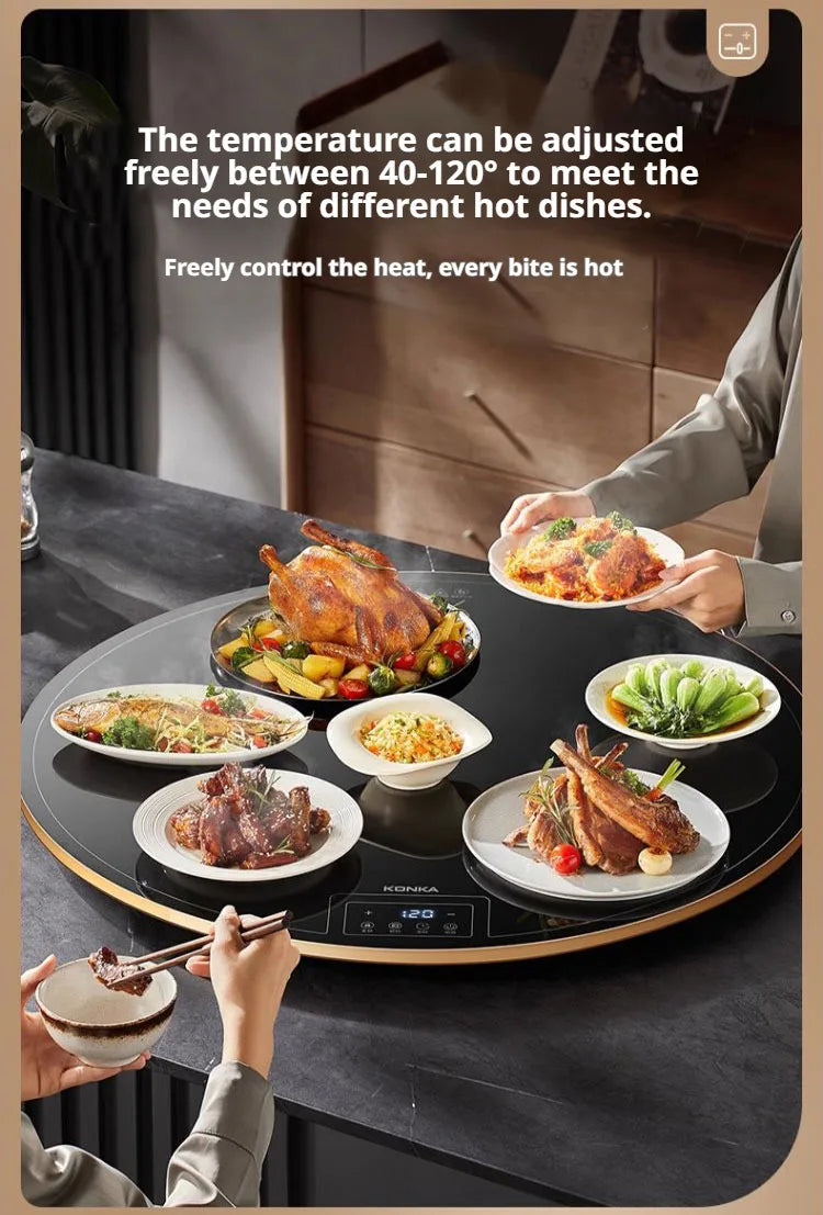 Elektrisches Speisenwärmbrett für den Haushalt, runder multifunktionaler Esstisch mit konstanter Temperatur und Hot-Pot-Heizplatte