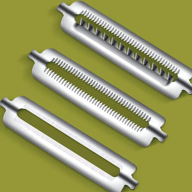 3-in-1 Multifunktions-Sparschäler aus Edelstahl – Standard, Wellenschliff & Julienne-Klinge