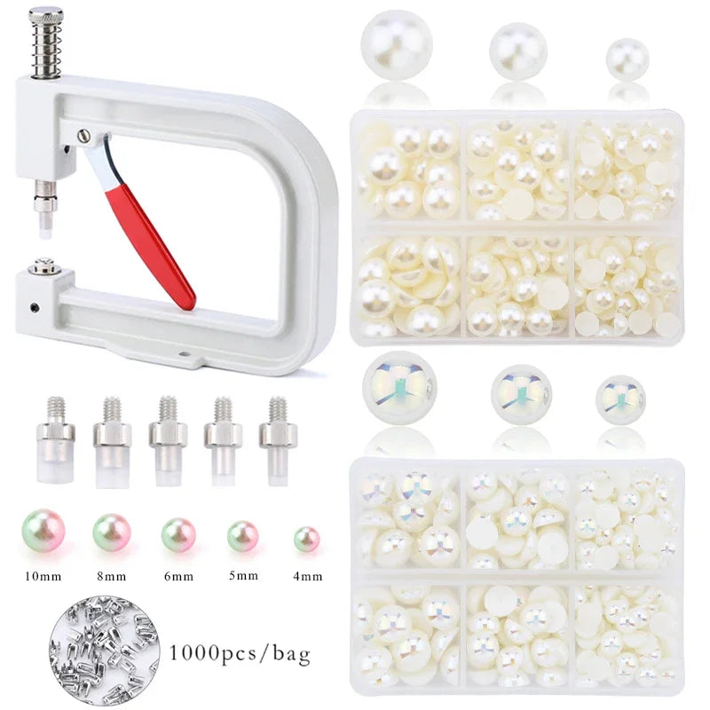 Perlen-Nieten-Setzmaschine für DIY – Halbperlen auf Kleidung, Taschen & Schmuck | inkl. 1000 Nieten