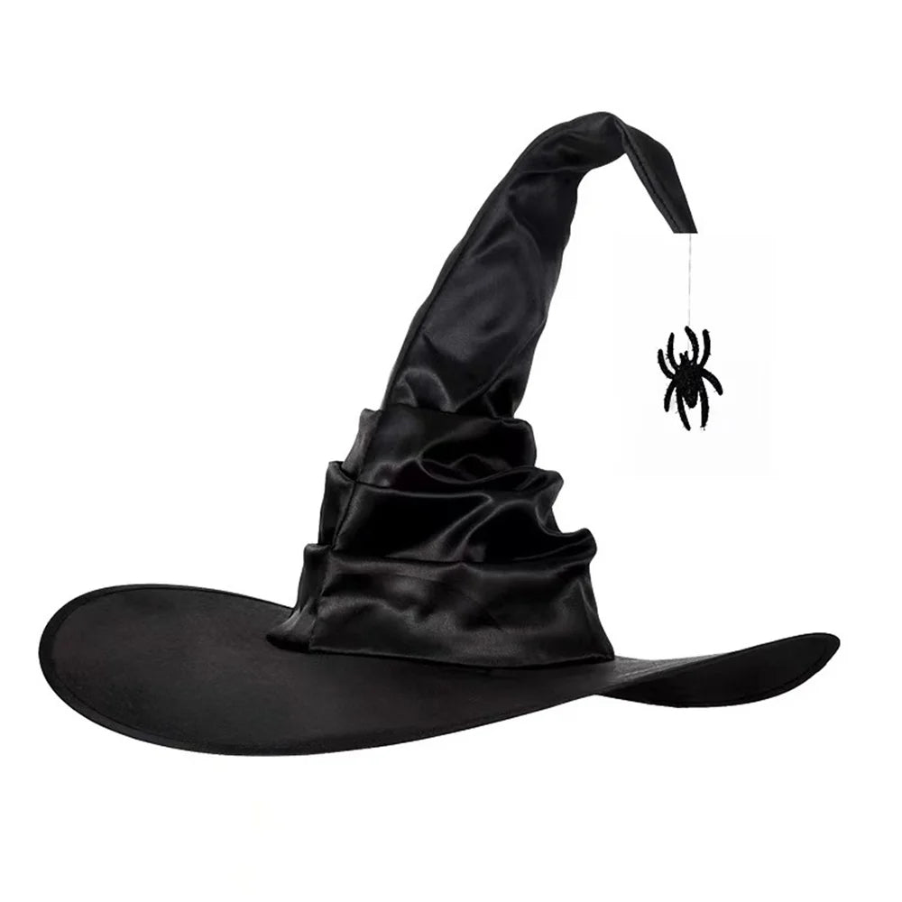 Halloween Hexenhut mit Rüschen – Schwarzer Hexen- & Zauberer-Hut für Cosplay & Party