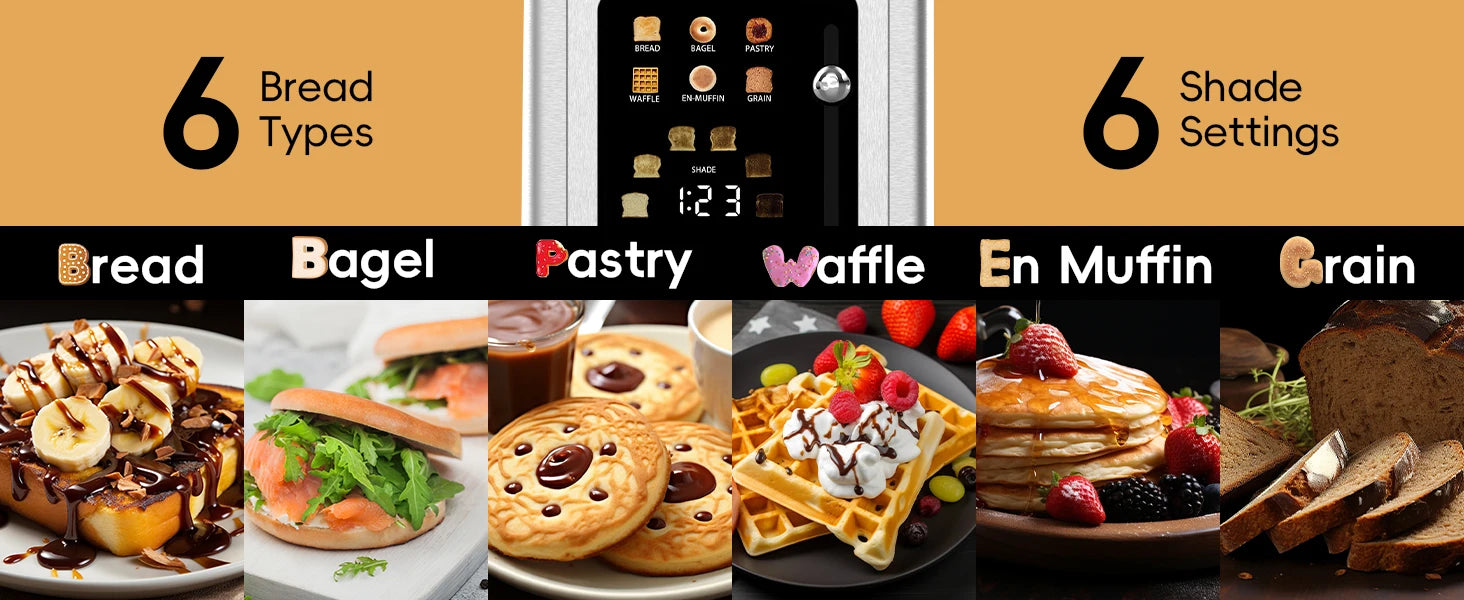 OMESER Küche Edelstahl Zwei Scheiben Toaster Touchscreen Hause Automatische Brot Toaster Frühstück Maschine 6 Bräunungsstufen