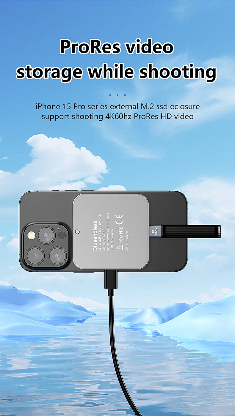 Blueendless Magnetisches M2 2230 2242 NVMe SSD-Gehäuse mit Lüfter 100 W PD-Aufladung Typ C NVMe PCIE SSD-Gehäuse für iPhone Mac